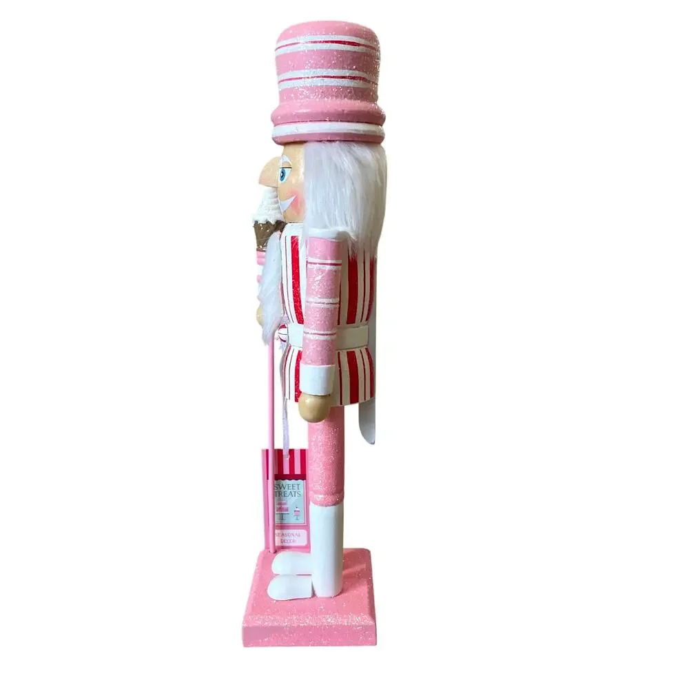 Sweet Treats 14in Valentine Nutcracker Holding Ice Cream Staff Pink White XO NEW
